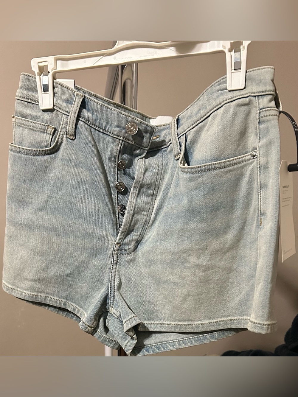 Current/Elliott Light Blue Denim Button-Front Jean Shorts